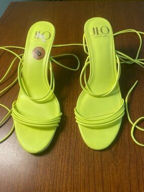 Jennifer Lopez Neon Lime Strappy Lace-Up Heeled Sandals